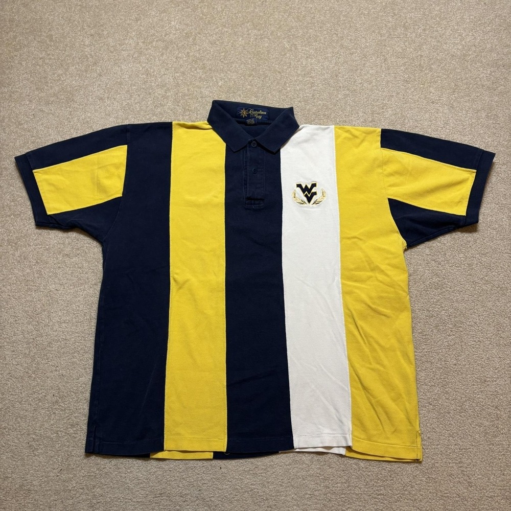 Vtg West Virginia Mountaineers Shirt Mens XL Rugby Polo Catalina Bay Stripe NCAA